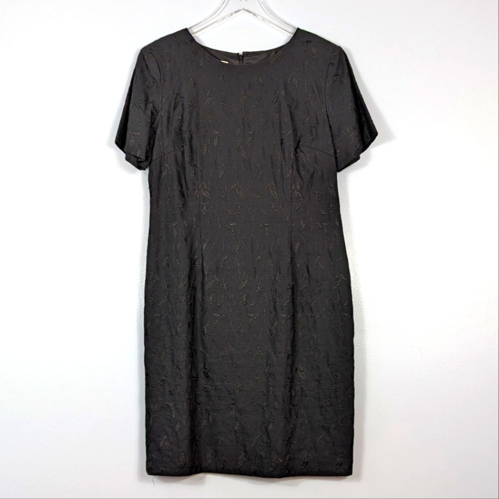 Talbots Floral Embroidered Black Shift Dress Women's 12
